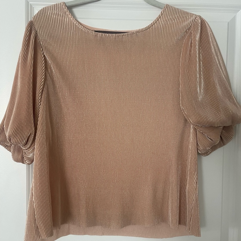 Chic Pleated Beige Blouse